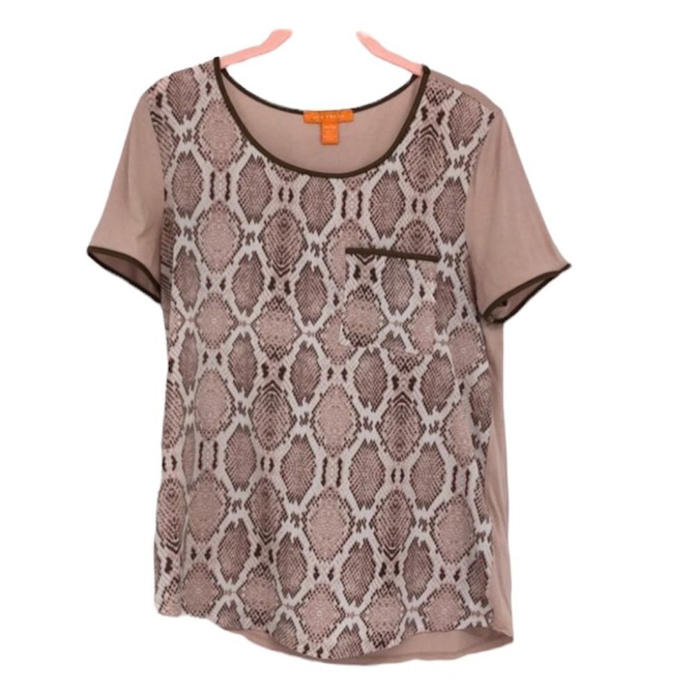 Joe Fresh pale  pink brown snakeskin print pocket t-shirt
